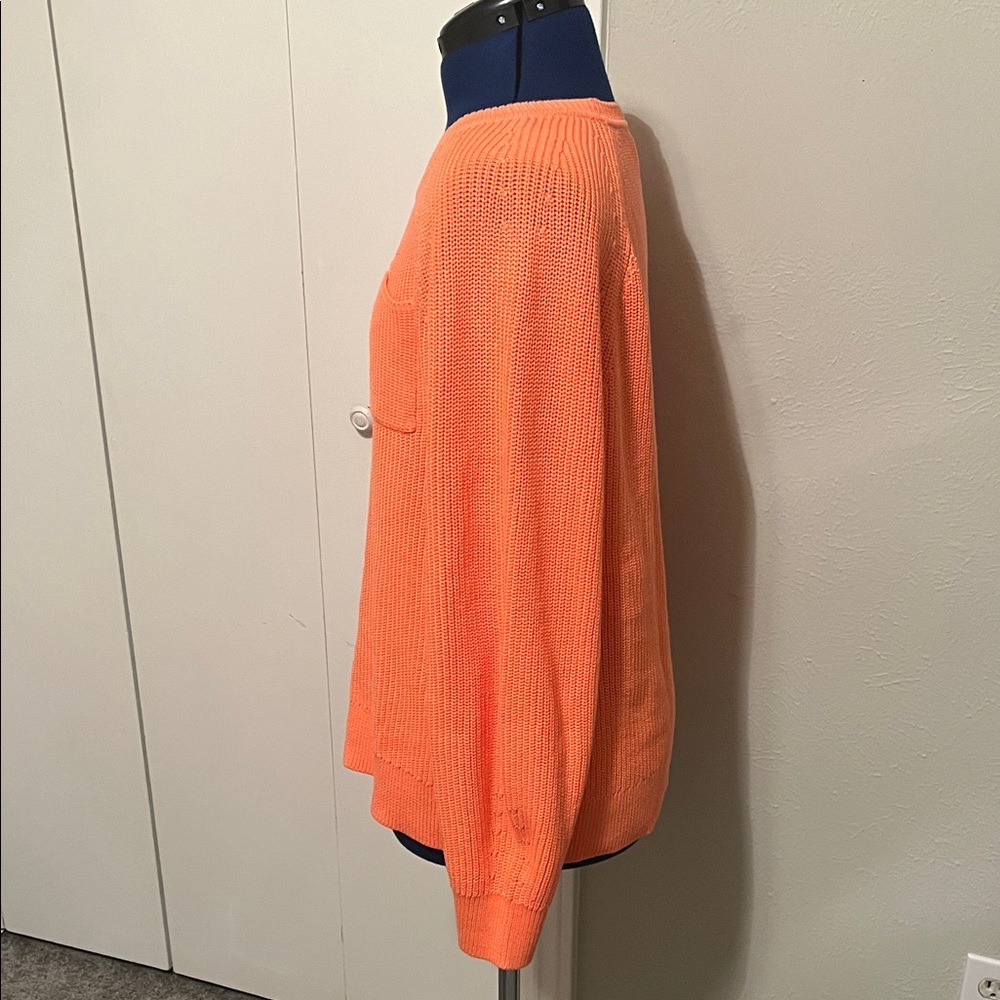 Talbots Vibrant Orange 100% Pima Cotton Crew Neck Knit Sweater | Size XL - Picture 3 of 13